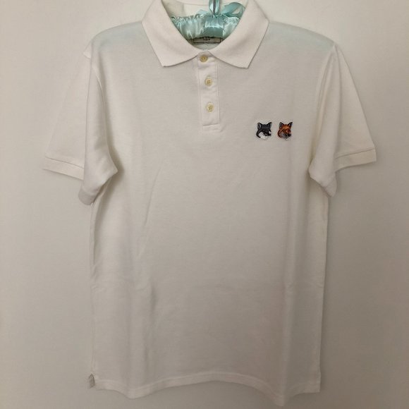 Maison Kitsune Double Fox Patch Embroidered Polo Shirt White - Picture 3 of 8